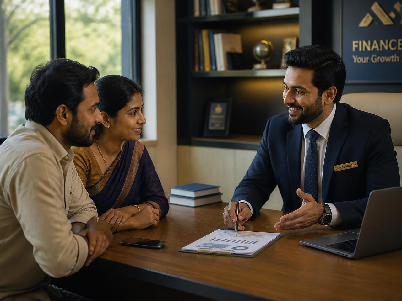 Loan counsellor advising a business couple